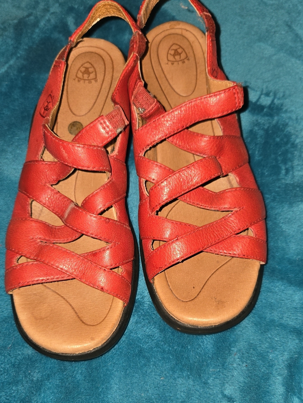 Ariat Red Leather Strappy Slingback Small Wedge Sandals